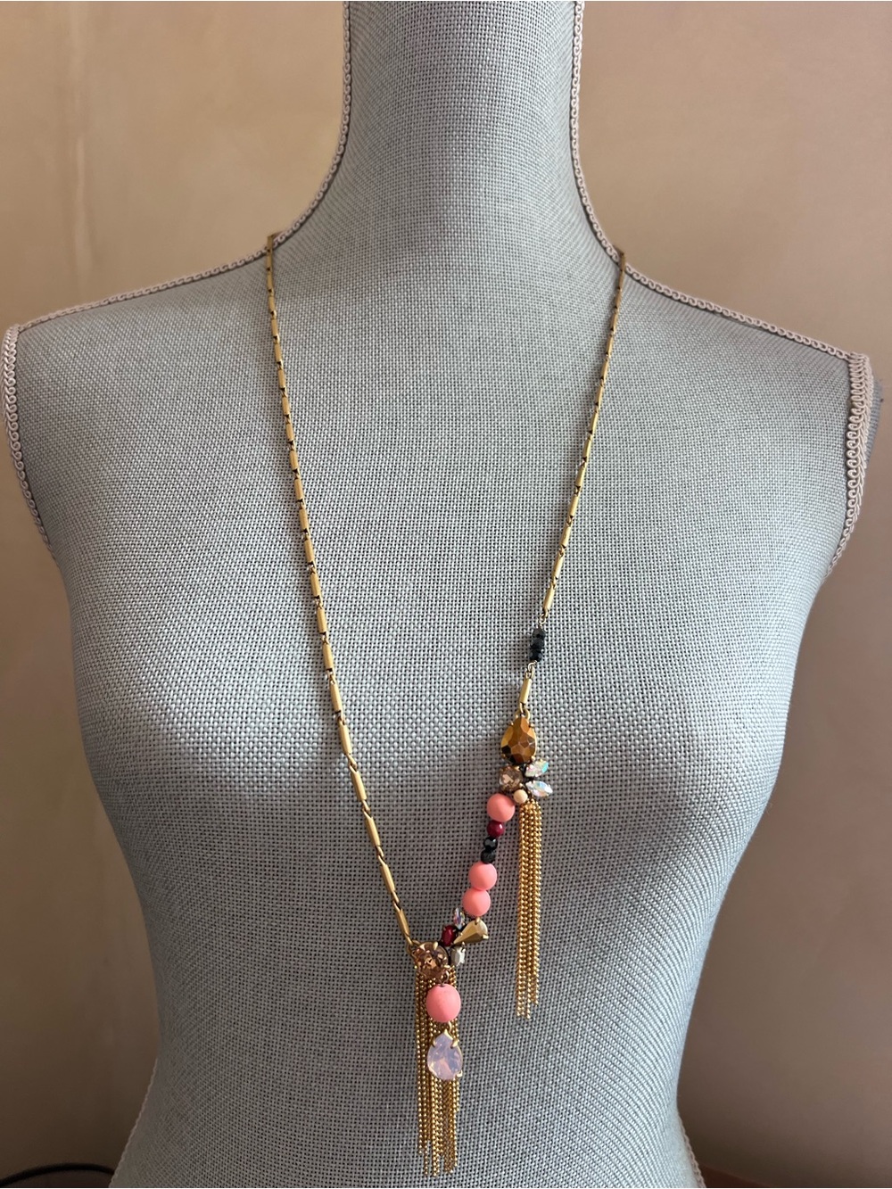 J.Crew Rhinestone chain Pink long necklace